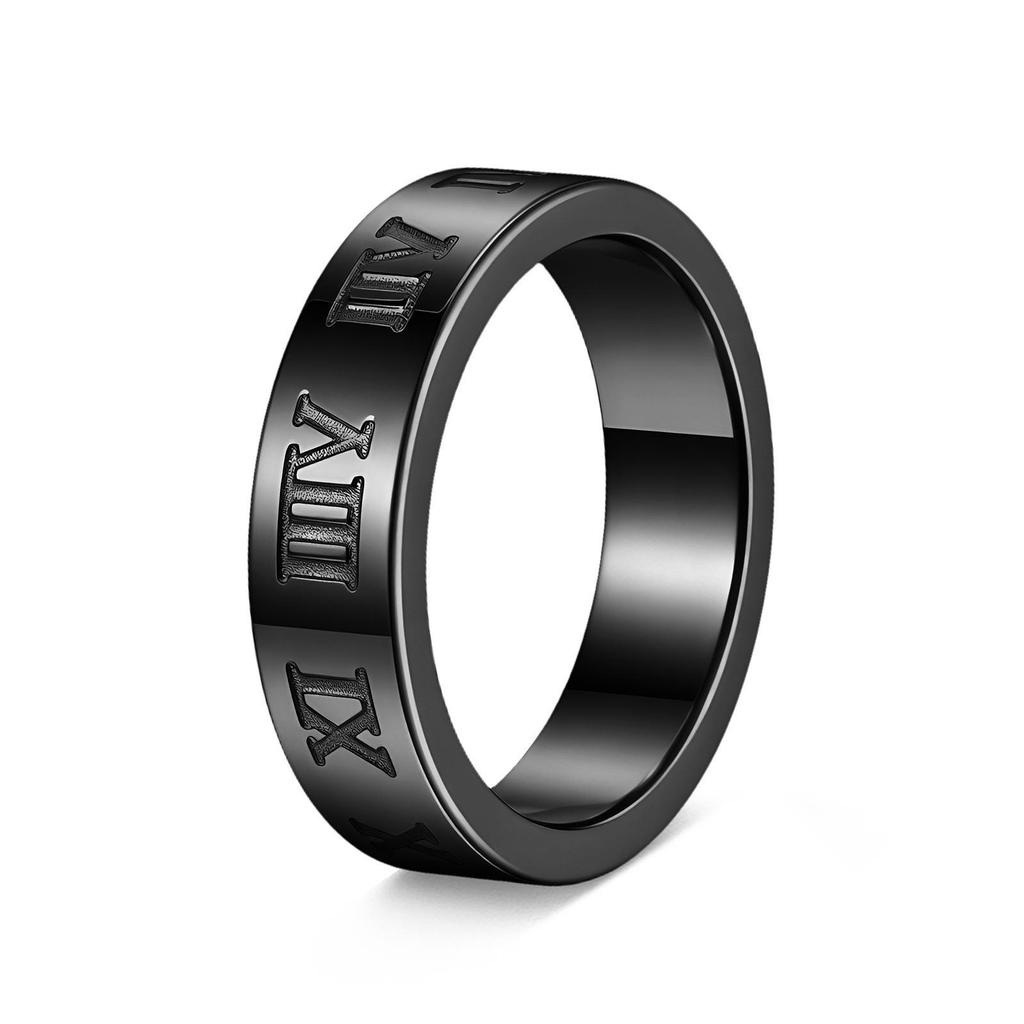 Trendy Men's Titanium Steel Roman Numerals Ring - Non-fading Vacuum Plated Jewelry.