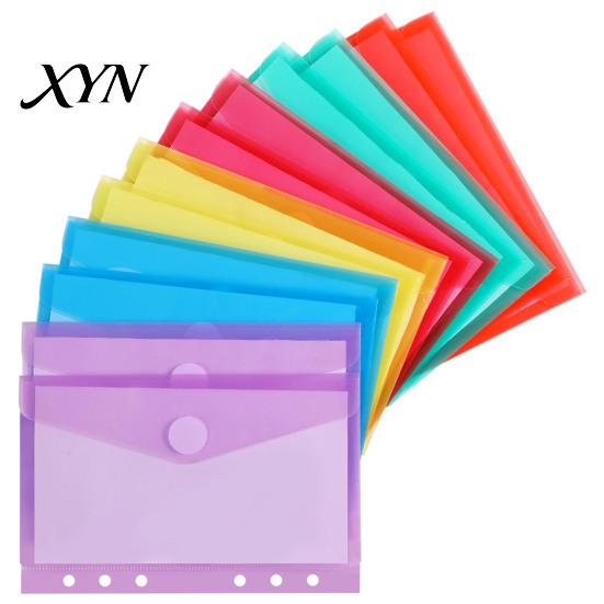 Subject Sorting File Organizer Plastic Folder with Label Pocket, Hook And Loop Closure Clear Push-type Round Buckle Poly Envelope Document Folder,