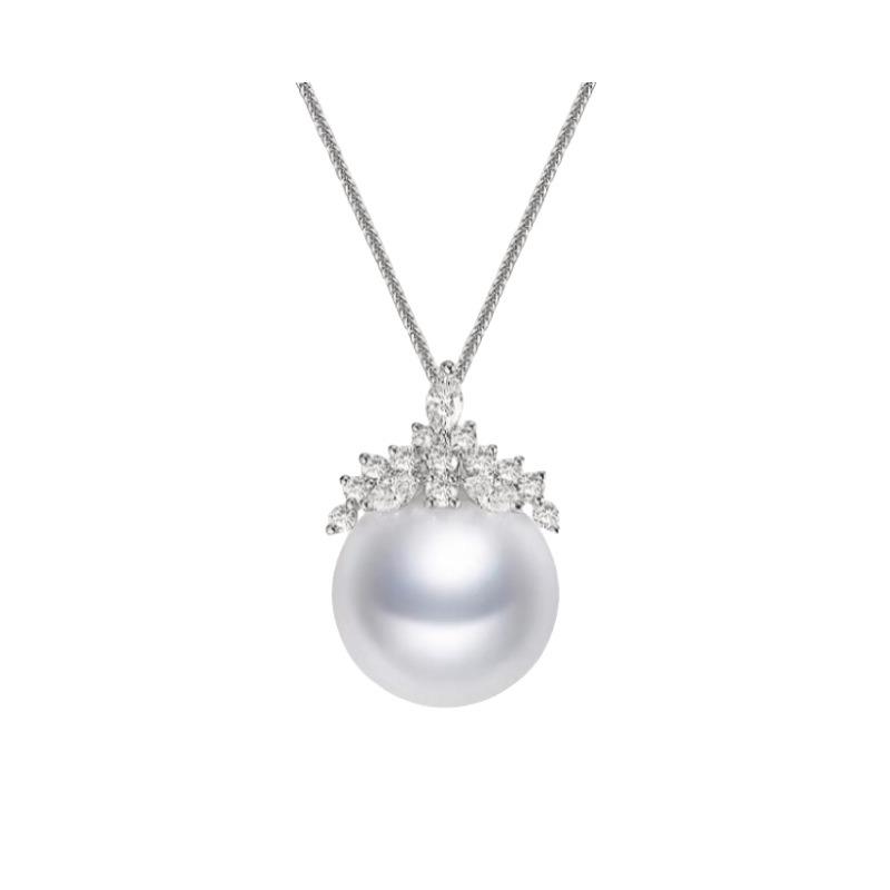 Colier Perle Regina Zăpezii Argint Sterling Pandantiv Perlă Albă Solitară Ornament Lanț Claviculă Coroană Diamante Complete