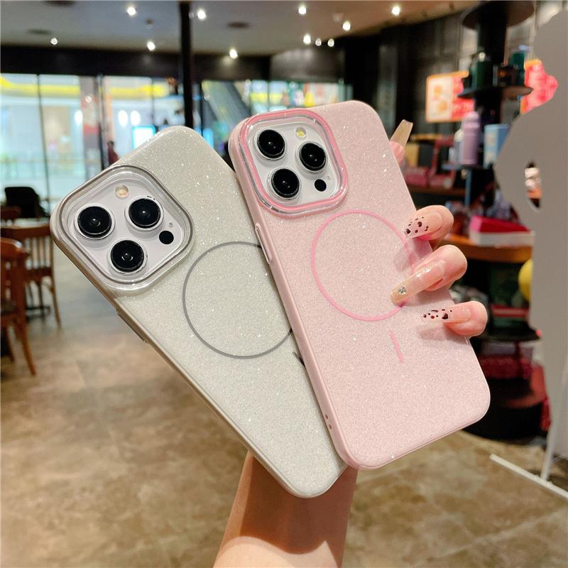 For iPhone 15 Pro Max Luxury Flash Glitter Magsafe Magnetic Candy Frame Phone Case For iPhone 12 13 14 15 Plus Protective Cover