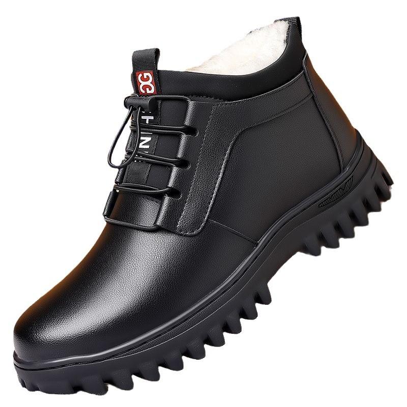Winter men's cotton shoes piled thickened warm high-top leather shoes comfortable versatile snow boots outdoor trendy casual shoes