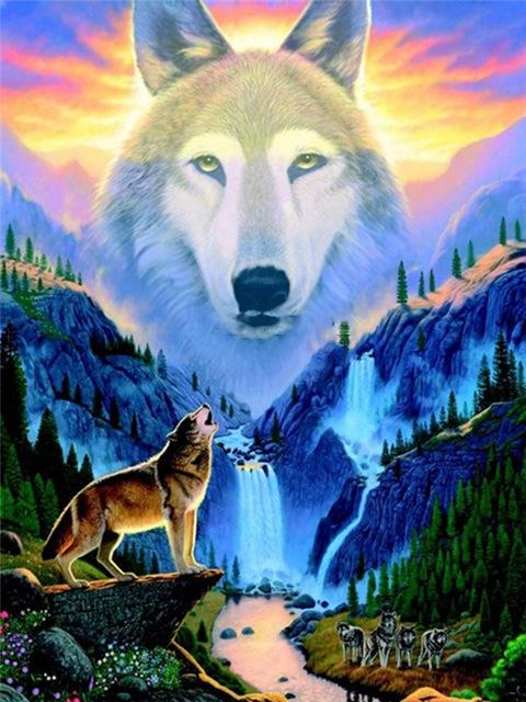 5d diamantová malba Wolf Mosaic Zvířecí kamínky Obrázky DIY Diamantové vyšívání Tygří křížový steh Mountain Wall Art