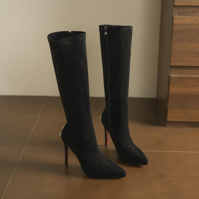 2026 Womens Pointed Toe Stiletto High Boots Patent Leather Long Winter Fall Slim Elastic Fashion