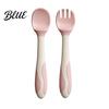 Cucchiaio per Bambini con Manico Curvo Forchetta da Allenamento e Set Utensili Flessibili Antiscivolo Bordi Arrotondati Antiscivolo Strumenti per l'Autosvezzamento/Alimentazione per Destri/Mancini
