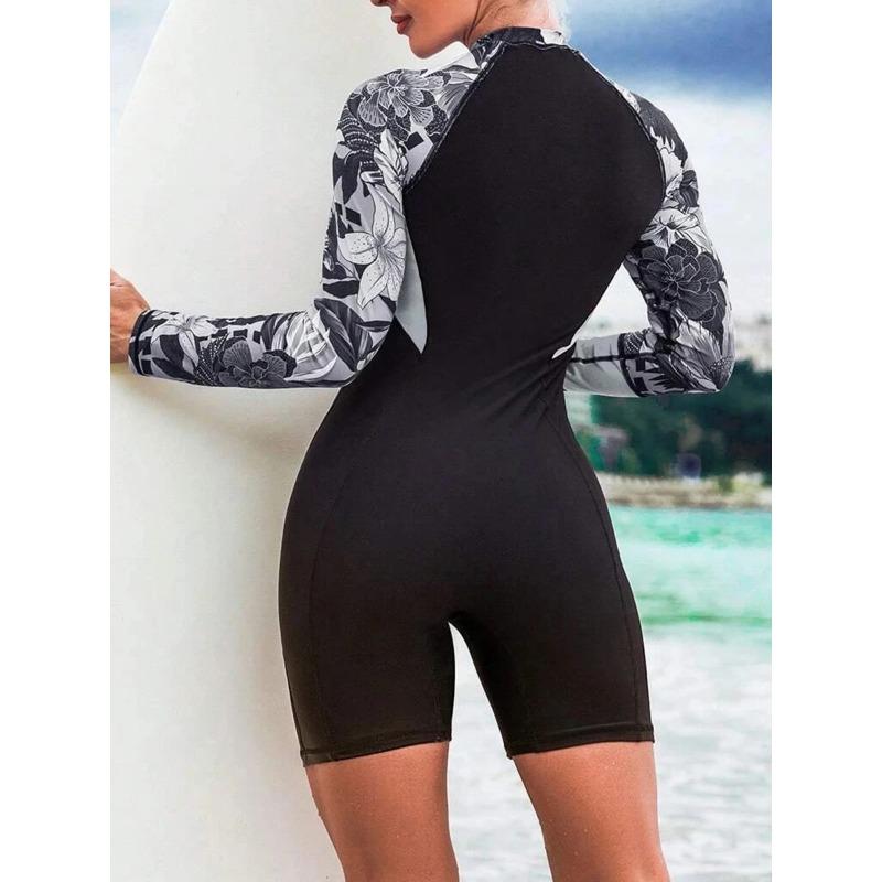 Bloemen Long Sleeve Surfing Zwempak 2025 Bodysuit Zwemkleding Dames Één Delig Rashguard Duikkleding Badkleding Zwempak