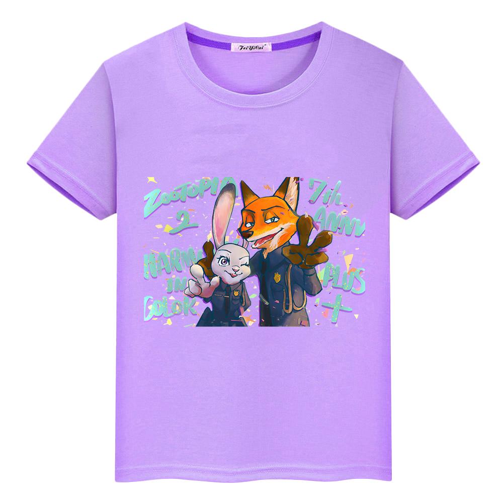 Zootopia 2 Print Anime Kurzarm-T-Shirt für Kinder Jungen 10 Jahre 100% Baumwolle Pride T-Shirt Kawaii Oberteile y2k Einteiler Mädchenkleidung Kinder-T-Shirt