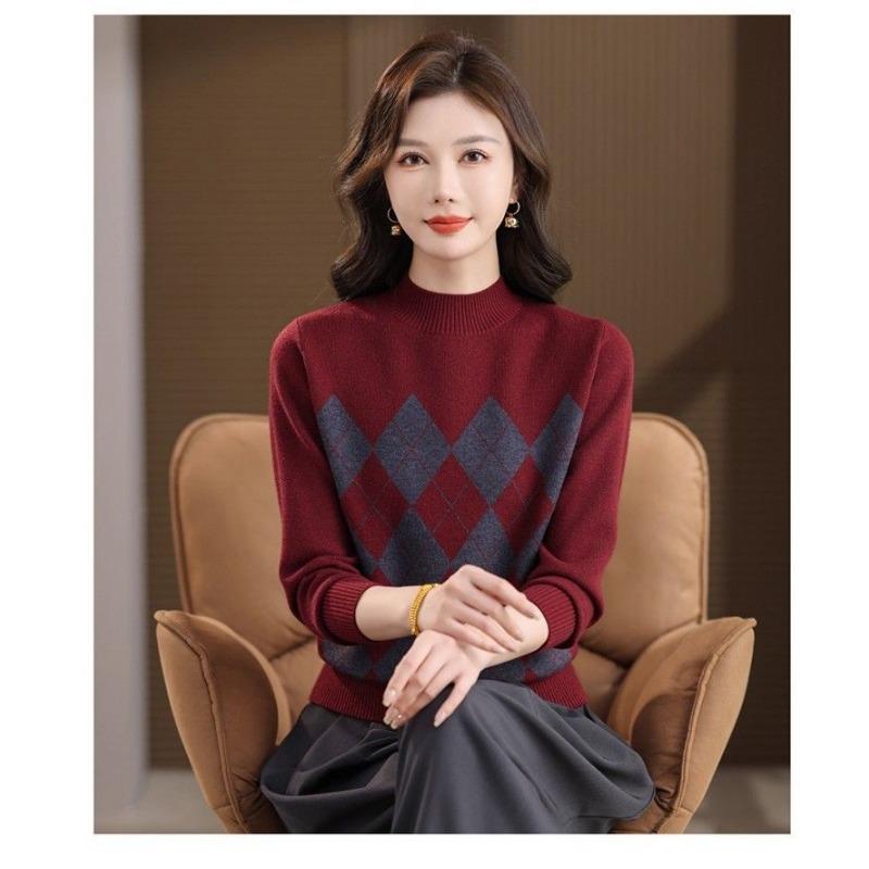 Knitted Loose Half High Neck Vintage Sweater Autumn Winter Base Layer