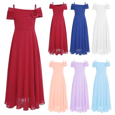 Robes de soirée élégantes pour filles, avec des appliques de fleurs 3D, épaules dénudées, ligne a froncée, en mousseline de soie, pour demoiselle d'honneur, bal d'anniversaire