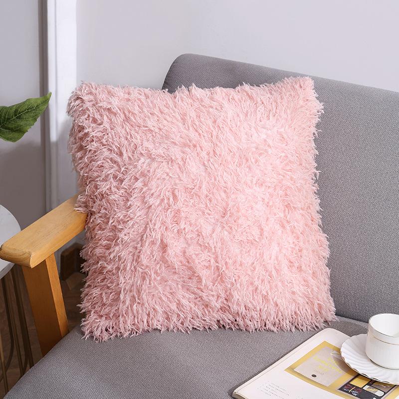 Solid Color Plush Pillow Ins Nordic Office Sofa Cushion Cover Down Feather Bedside Cushion