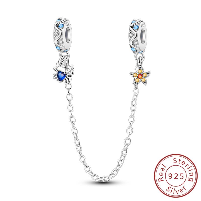 925 Silver Safety Chain Charms Golden Bow Snowflakes Infinite Love Safety Chain Fit Bracelet Jewelry Making