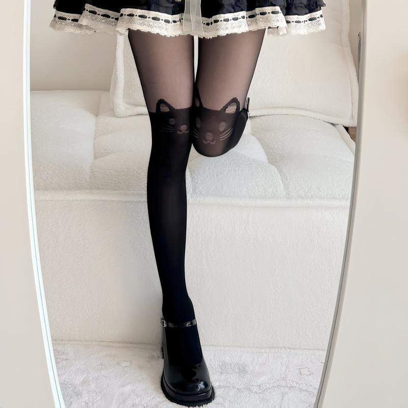 Black Bow Pussy Tail Knee Socks Sweet Jk Girlie Cute Thigh Socks Lolita Velvet Fake High