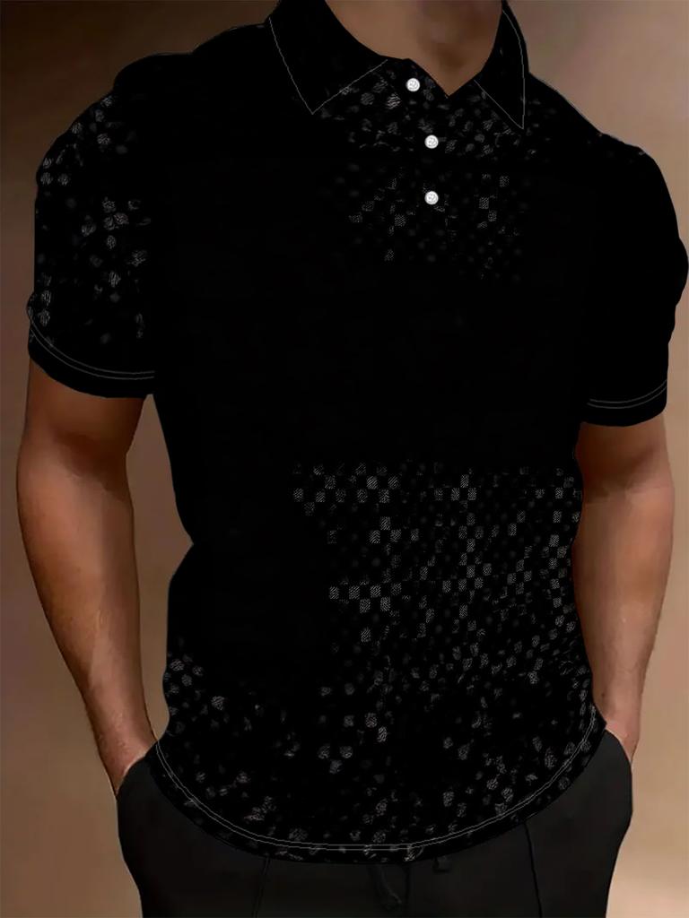 Printed Design – Not Textured Men's Short Sleeve POLO, Flat Digital Print Pattern - Non-textured Fabric Texture with Dark Background, Fashionable