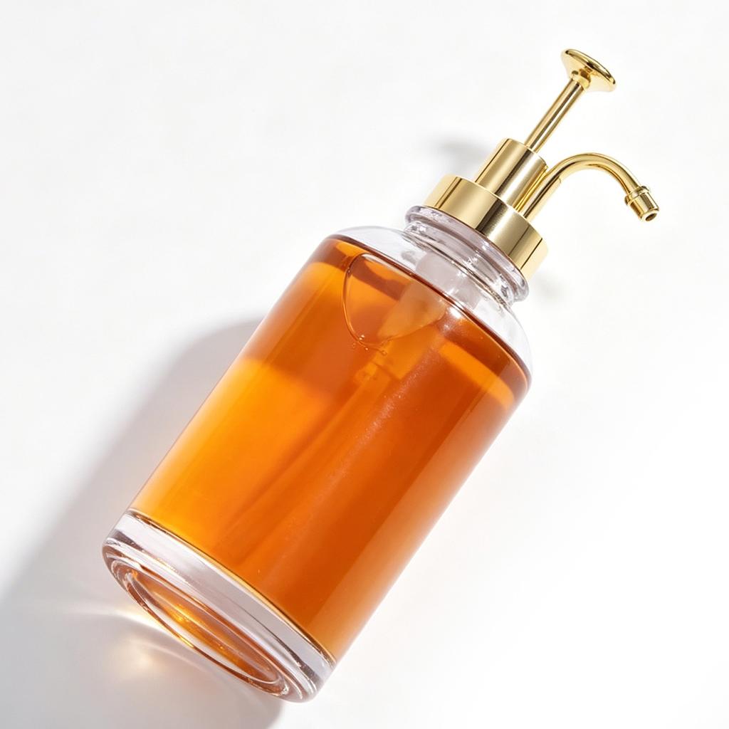 Coffee Syrup Dispenser 500ml Clear Thickened Glass Soap Dispenser Bottle for Kitchen Bathroom Gold Pump Head