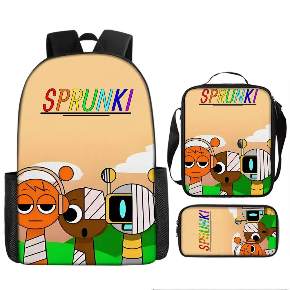 Rhythm Box Three-Piece Children'S Picnic Bag Cartoon Animation Pencil Bag Large Capacity Wear-Resistant Anti-Splash Schoolbag