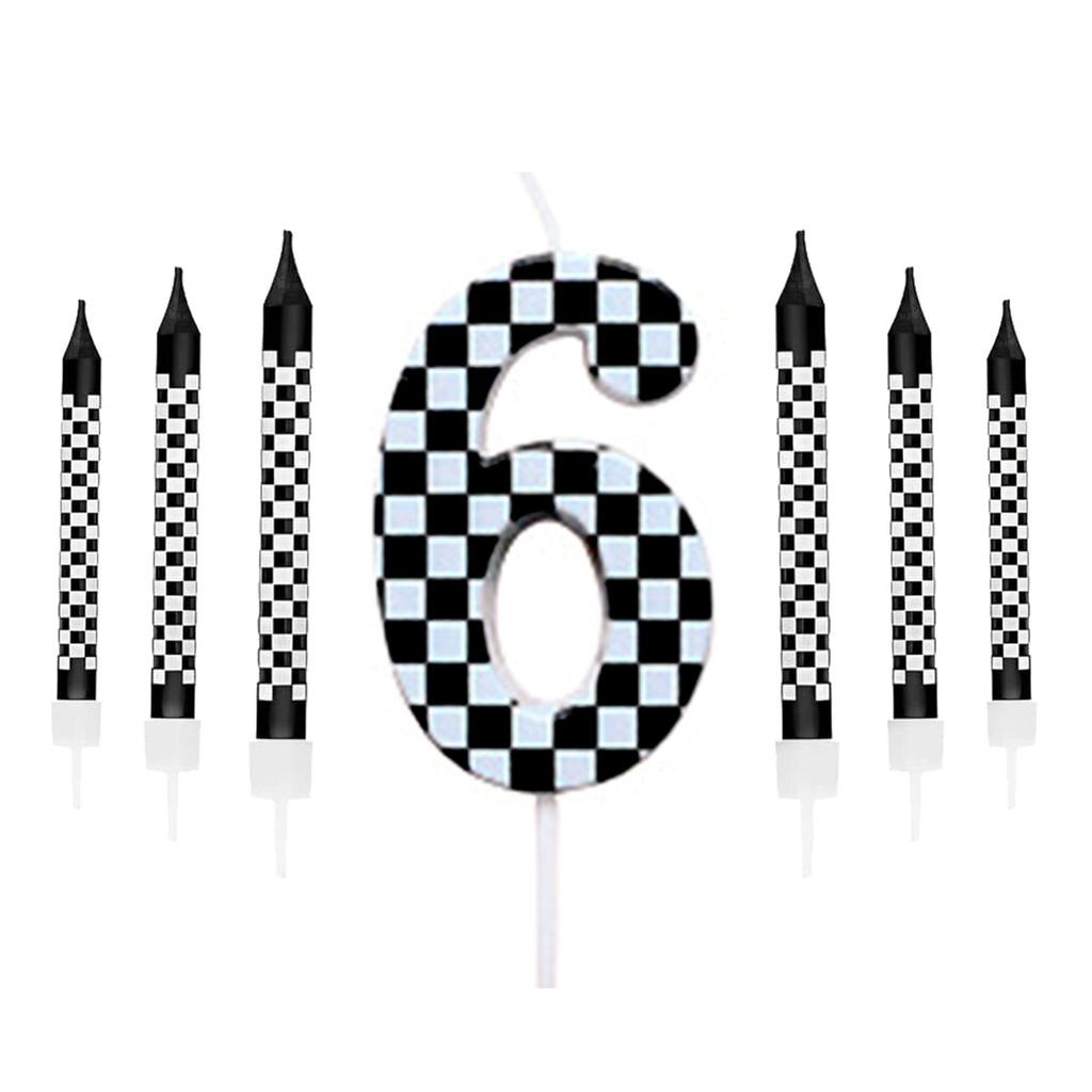 7Pcs Birthday Candles Set,Cake Numeral Candles,Racing Cars Themed Birthday Candles for Cake Candle Checkered Decoration