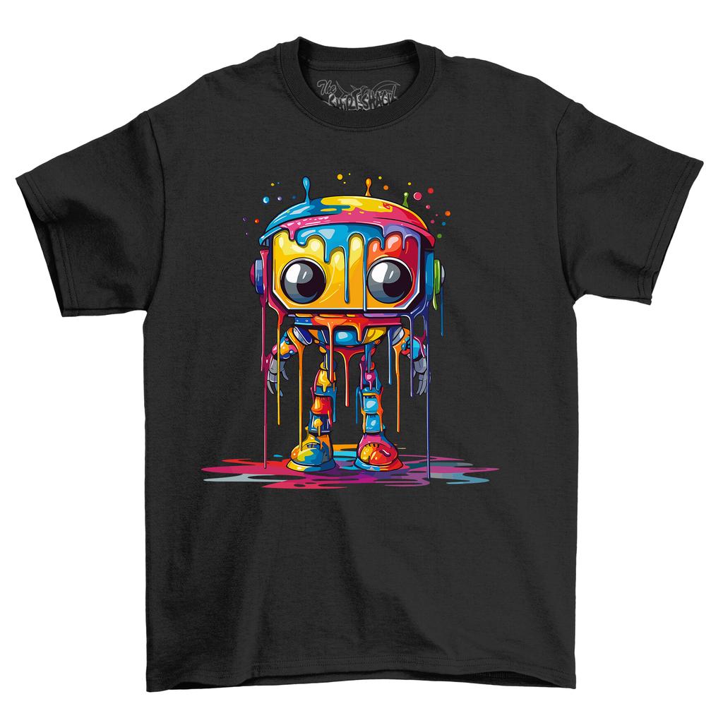 Robot 3 Paint Drip Design T-Shirt Mens Womens Tees Top - Funny and Futuristic! Unisex Printed Design,