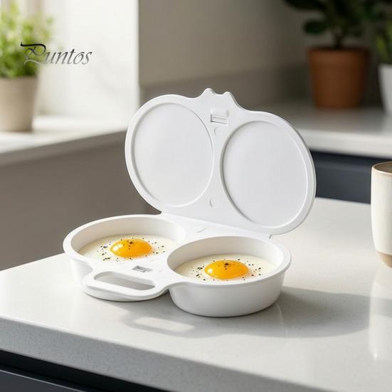 Fast Breakfast Cooking Tool Dual Cavity Microwave Egg Poacher with Lid And Handle, Food Grade Plastic Simple Cooker for Home Steamer, Oil-free