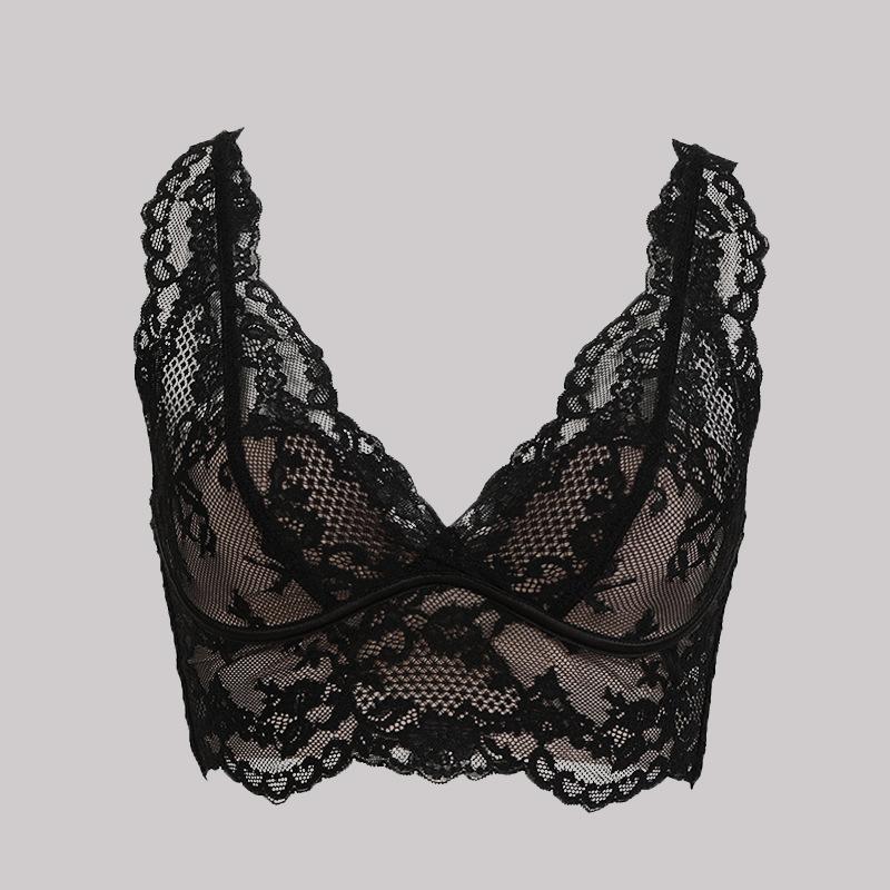 

Кружевное нижнее белье женское тонкое с непустой чашкой удобный бюстгальтер-майка со спинкой и бретелями XL чёрный