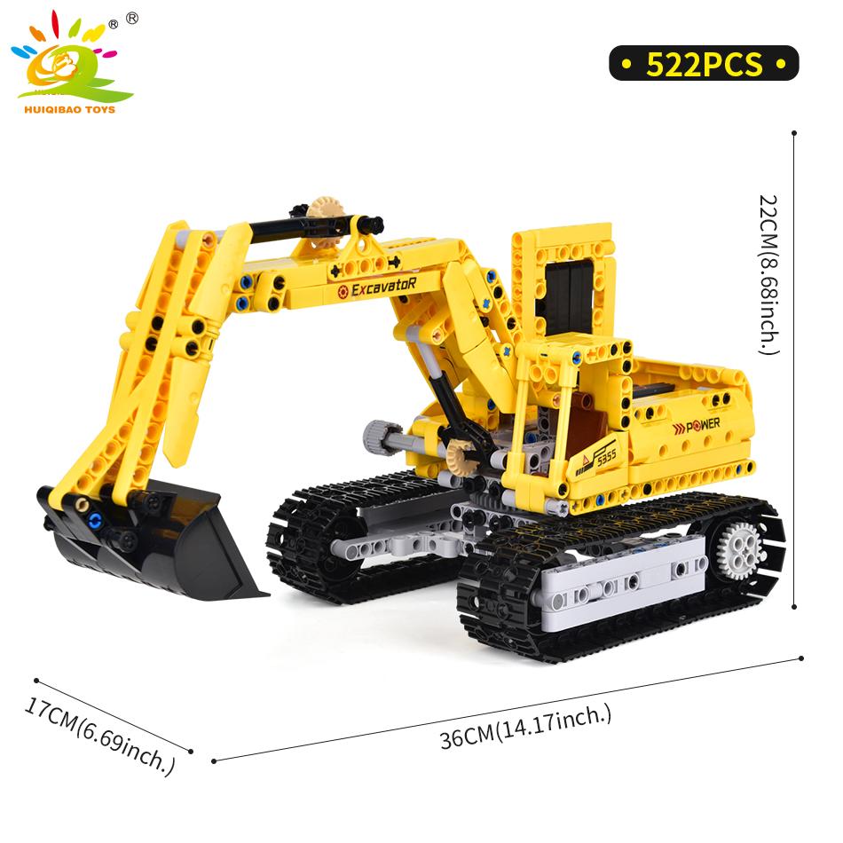 HUIQIBAO Engineering Truck Tech Building Block City Construction Toy For Children Boy Adults Excavator Bulldozer Crane Car Brick