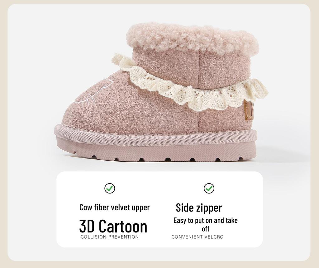 2025 Winter Toddler Girls' Thick Sole Plush Cotton Snow Boots - Outdoor Wear, Plus Velvet, Warm