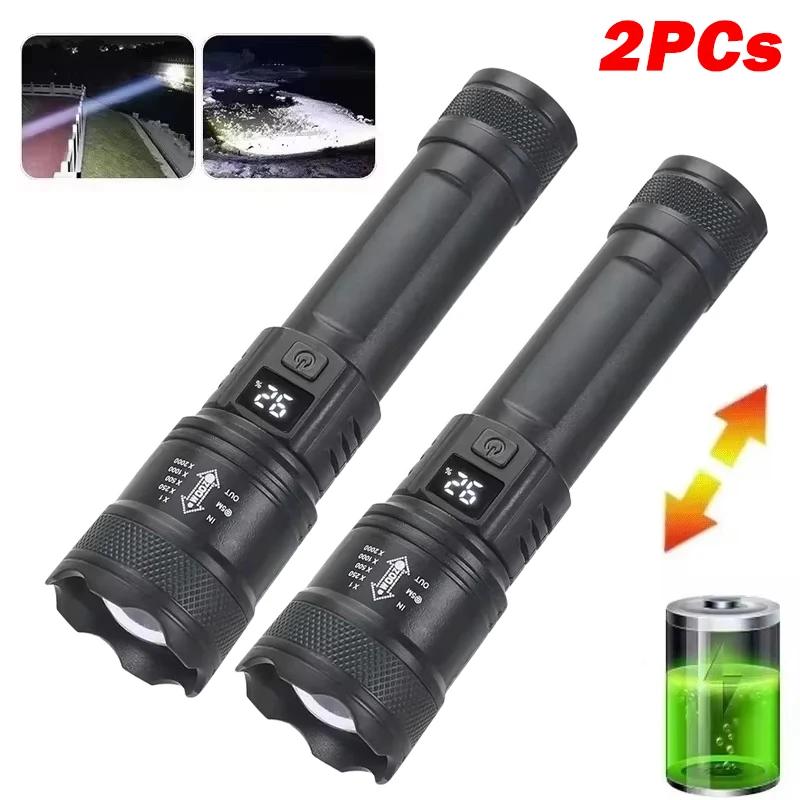 Ultra Bright LED Flashlights Portable Type-C Rechargeable Long Range Zoom Torch 2000LM Outdoor Tactical Lantern Camping Fishing