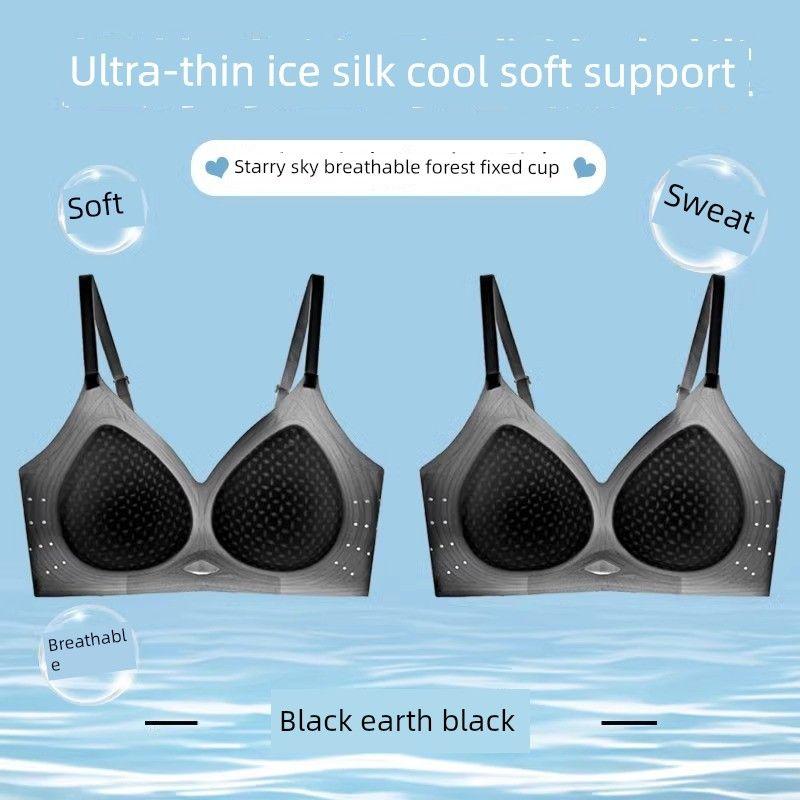 Seamless Ultra-Thin Cool Feeling Ice Silk Quick-Drying Intimates Ladies Thin Big Breast Size Concealing Gathered Summer Push-up Bra