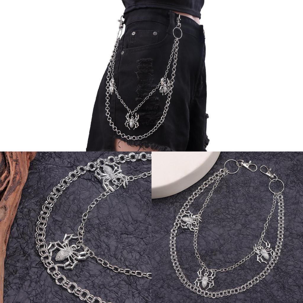 Punk Metal Double Ring Waist Chain With Lobster Clasp For Men And Women