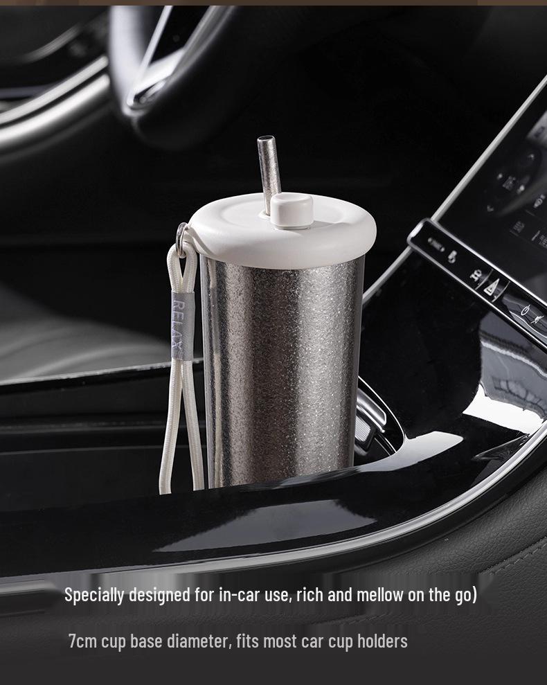 Fuguang Women's Pure Titanium Insulated Coffee Cup with Straw - Portable, High-Value Water Cup for Car Use, Gift-Ready with Printing.