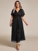 Ever-Pretty Women's Plus Size Shimmer Short Sleeve A-Line Midi Wedding Guest Dress with Ruffled Hem