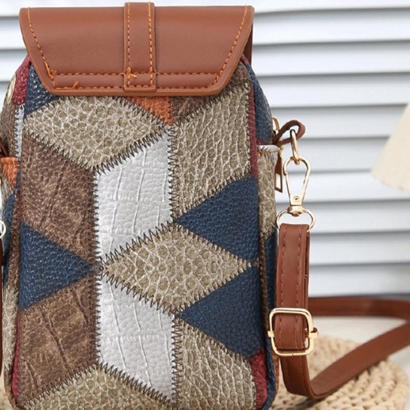 Retro Contrasting Color Women'S Bag Multi-Layer Practical Small Crossbody Bag Diamond Splicing Phone Bag Shoulder Bag