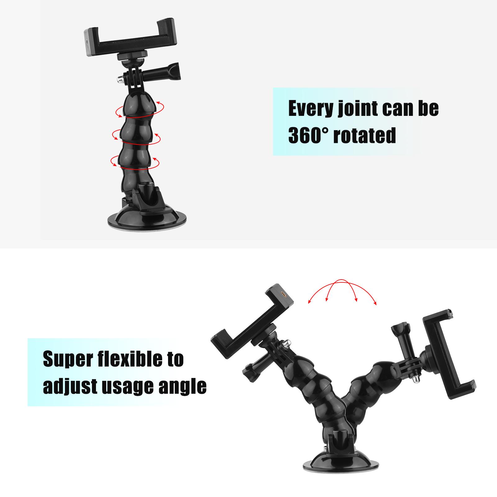 Suction Cup Mount Camera Holder Phone Mount 360 degrees Rotatable with 1Celsius4 Inch Screw Adapter for Smartphone Sports Camera