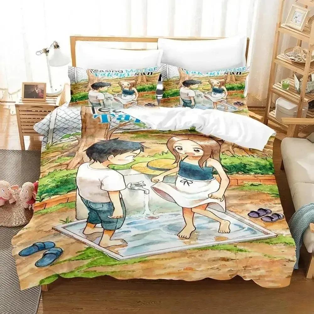 Teasing Master Takagi-san Bedding Set Single Twin Full Queen King Size Bed Set Adult Kid Bedroom Duvet Cover Sets 3D Anime Bed