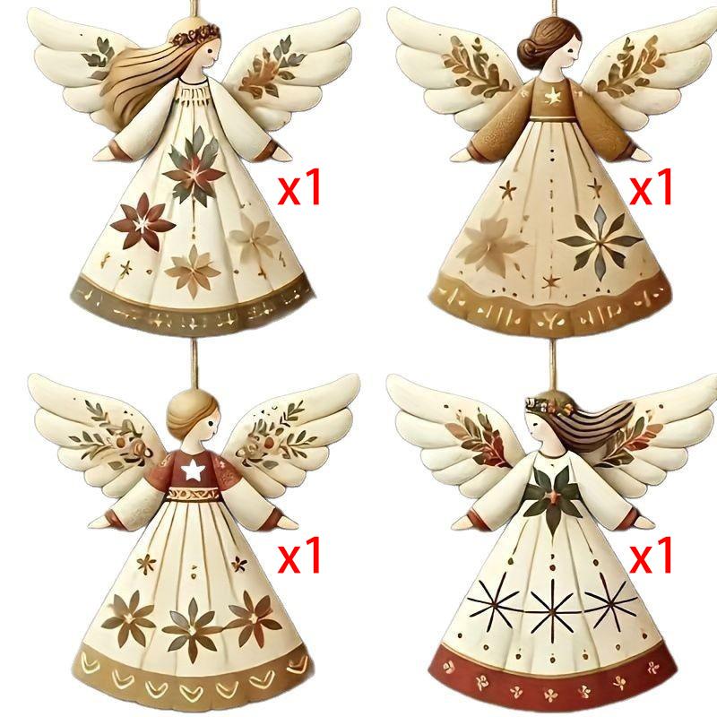 Vintage Christmas Wooden Angel Ornaments Wood Laser-Cut Rustic Christmas Tree Pendant Decorations for Home Xmas Winter Party