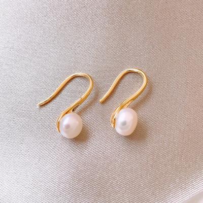 Baroque Freshwater Pearl Geometric Drop Earrings Gold Tone Copper Wedding Party Jewelry for Women