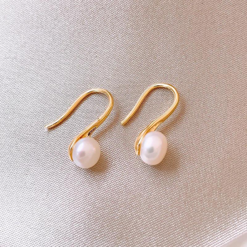 Baroque Freshwater Pearl Geometric Drop Earrings Gold Tone Copper Wedding Party Jewelry for Women