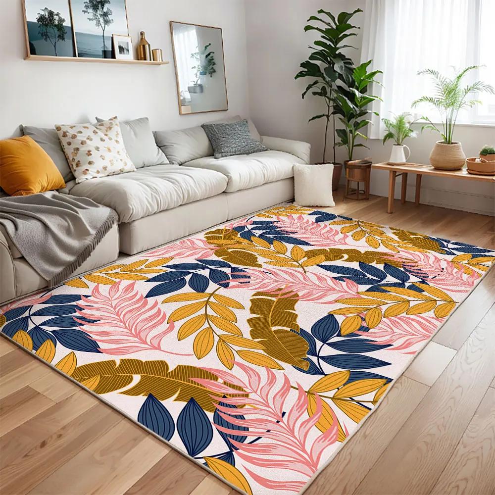 

HD-Colorful Tropical Leaf Area Rug for Living Room Bedroom Orange Green Foliage Print 60x90cm(23x35in)