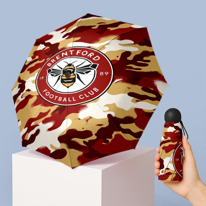 Brentford Football Pattern Printed Mini 5 Folds 8 Ribs Compact Umbrella Windproof Waterproof Lightweight Portable Folding