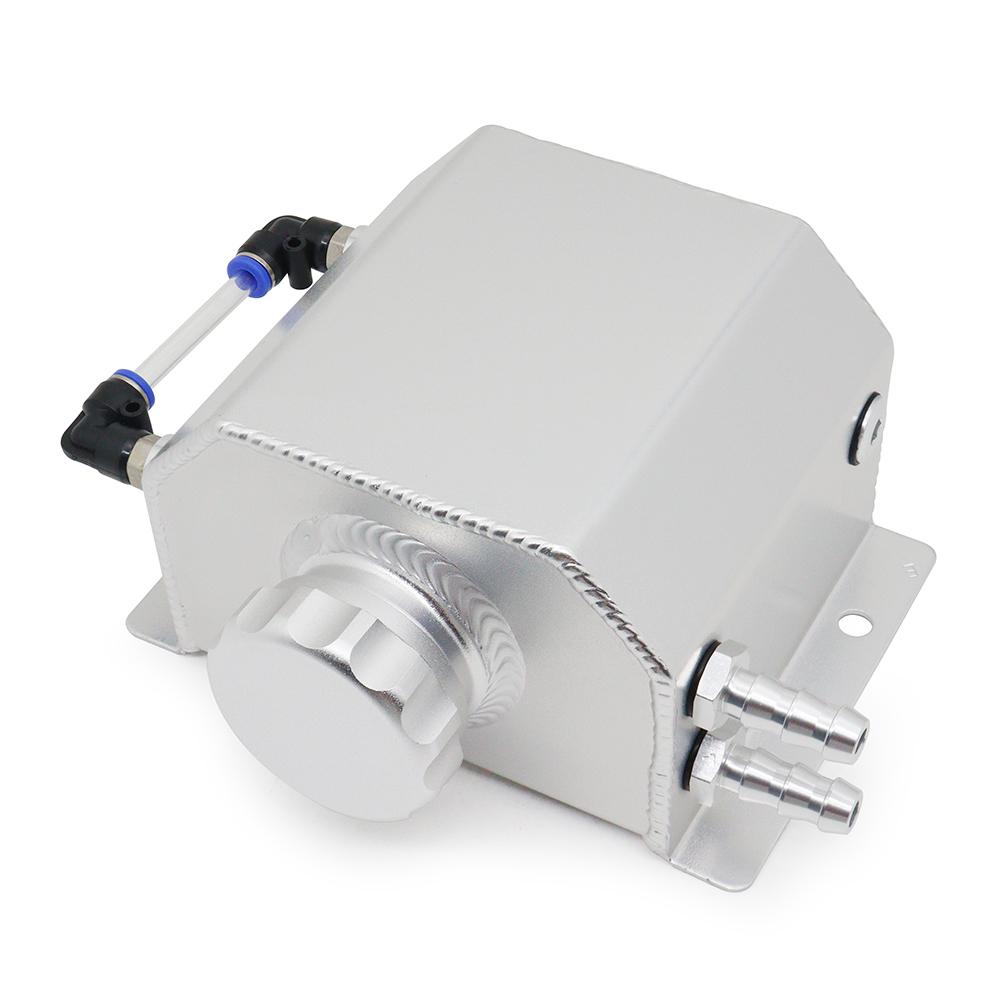 Universal Aluminum Alloy Engine Coolant Radiator Overflow Tank 1000ml/2000ml Square Overflow Tank 1L/2L With Drain Plug 1L-Silver