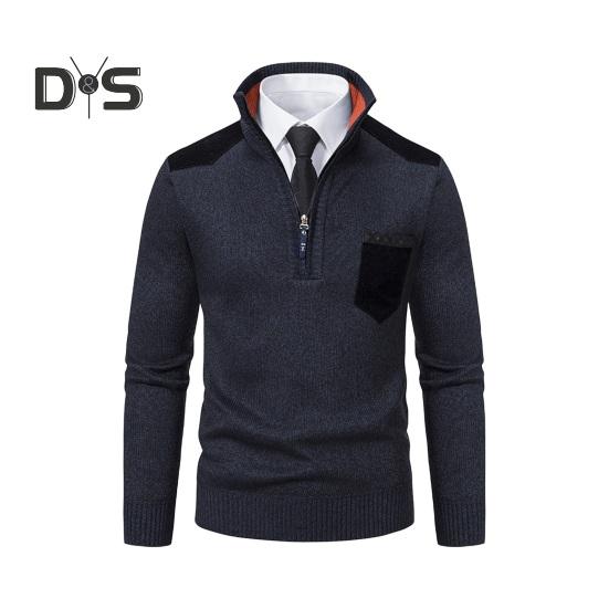 Podzim Zima Muži Svetr Zip Stojáček Límec Dlouhé Rukávy Pletený Pulovr s kapsou na hrudi Slim Fit Teplý Středně Délka Běžné Denní Top