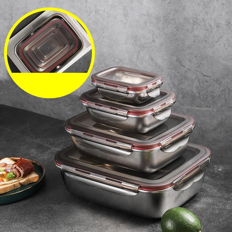 Nerezový termonádobový obědový box Ohřev v mikrovlnné troubě Uzavíratelný Bento box s víkem Kuchyňská lednička Nádoba na skladování potravin pro uchování čerstvosti
