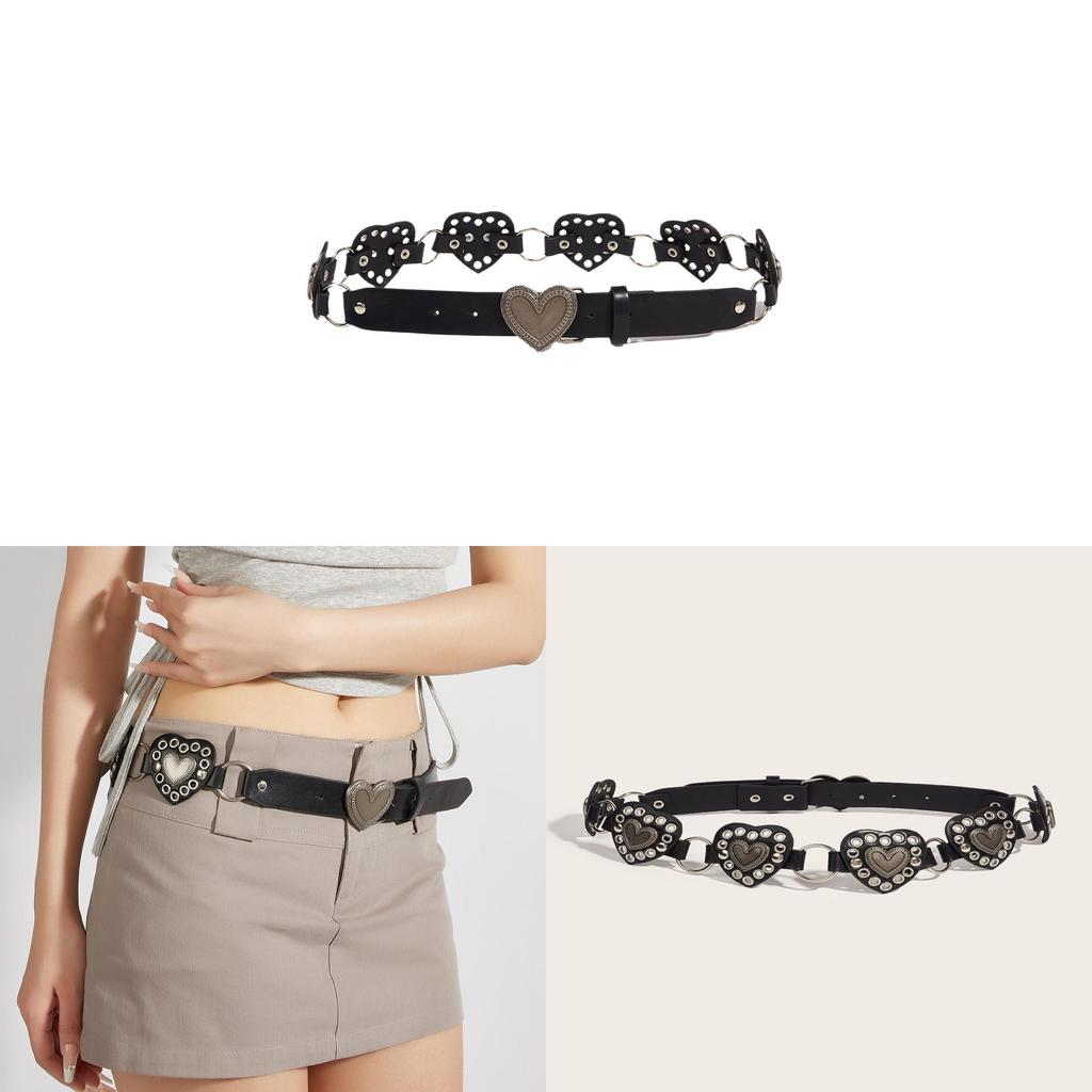 Retro Street Fashion Heart Pu Leather Belt With Metal Snap Closure For Women