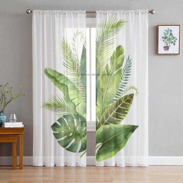 Watercolor Of Tropical Leaves Chiffon Sheer Curtains For Living Room Bedroom Decoration Window Tulle Curtains Drapes