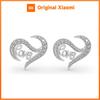 Huitan Curve Heart Design Stud Earrings for Women Wedding Engagement Inlaid Shiny CZ Accessories Anniversary Love Jewelry Gift
