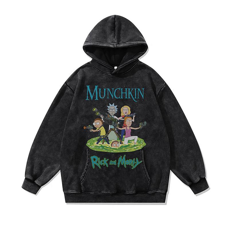 Cartoon Digital Direct Injection Printing Hooded Sweater Oversize Retro Washed Old Hoodie For Men And Women