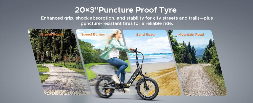 The ENGWE electric bicycle comes with an app, a 48V 13.5Ah battery (range up to 135 km), and 20*3.0 tires.L20 3.0 BOOST