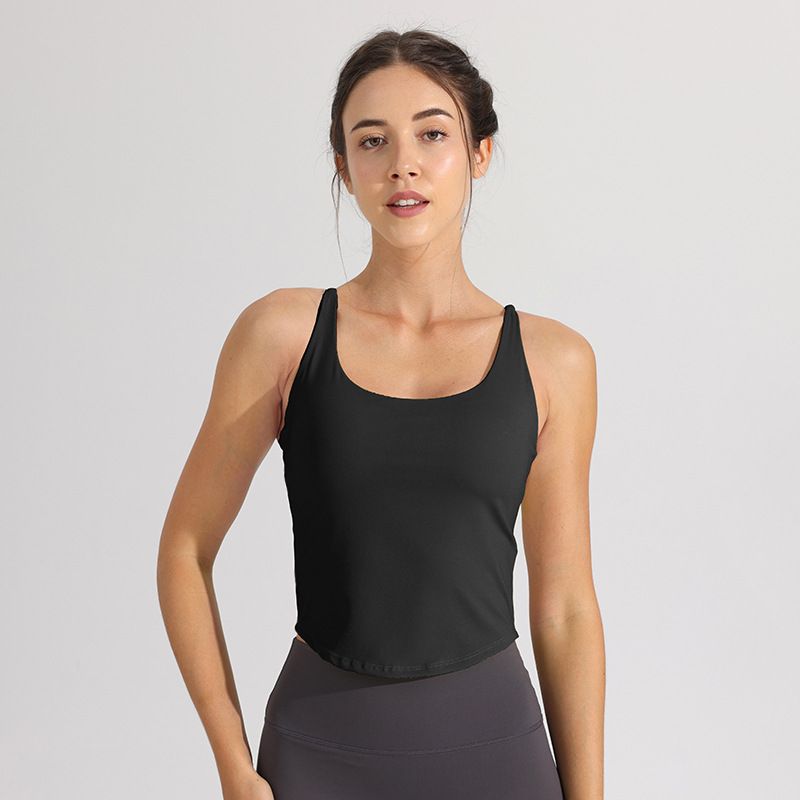 

Со вкладышем на груди Спортивное нижнее белье Топ для йоги Фитнес-бра Женский топ на бретелях Повседневная одежда Цельный вкладыш Ударопрочный Тонкий Black L