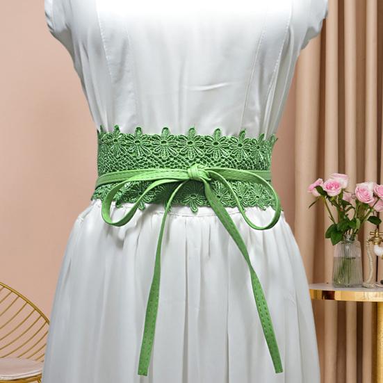 Women Girdle Smooth Faux Leather Lace Solid Color Wide Lace-up Adjustable Anti-slip Firm Stitching Retro Slim Waist Decoration Dress Coat