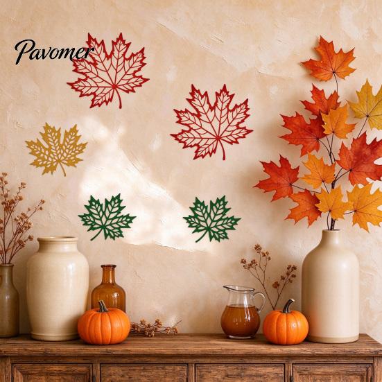 Artistic Iron Maple Leaves 6Pcs Hollow Leaf Wall Decorations, Metal Autumn Art Sculptures, Distressed Hanging Fall Garden Fence Ornaments for