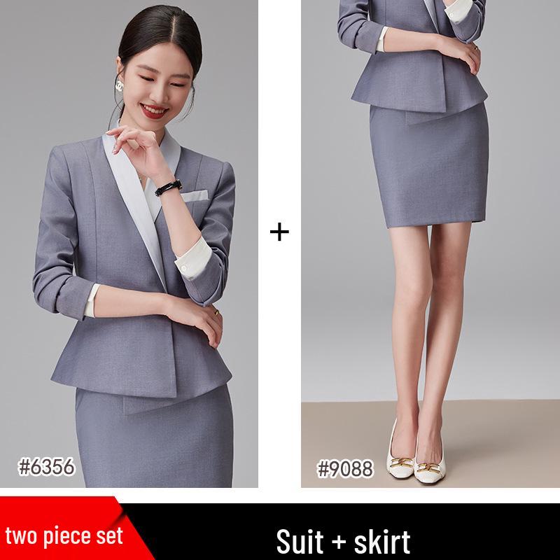 Dark Blue Women's Suit Set: Professional Attire with a Goddess Style – Perfect for Front Desk Workwear.