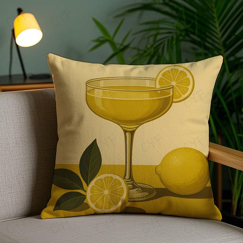 Anime Limoncello Cocktail Pillow Case Custom Printed Brushed Fleece Pillow, Baby Skin-Touch, Eco-Friendly Dye-Sublimation Cushio